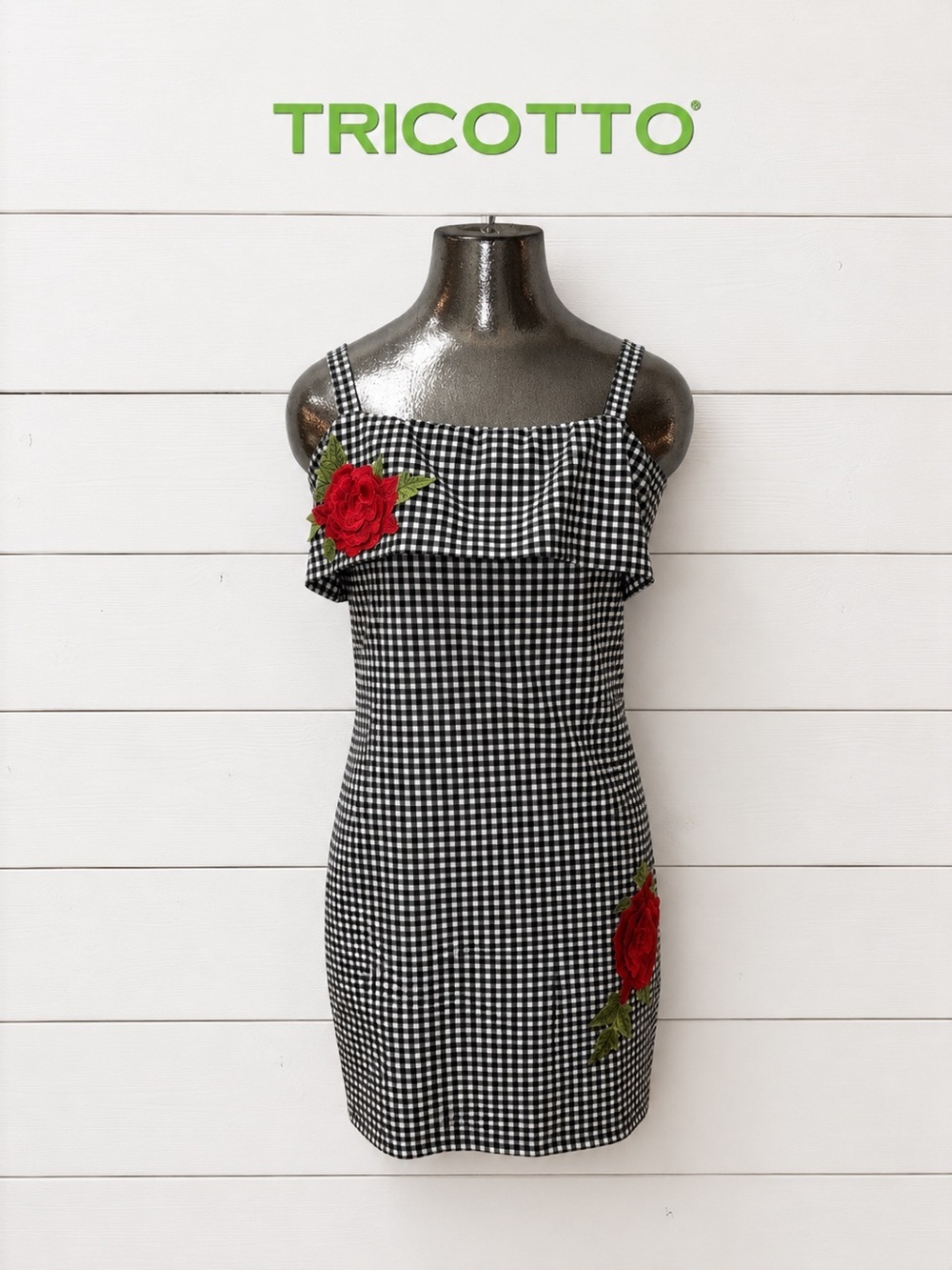 TRICOTTO Black & White Gingham Dress Size S